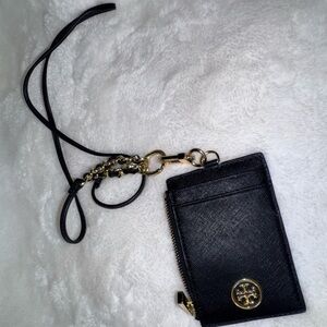 Tory Burch Black Leather Card Case with Gold Chain Strap - NWOT